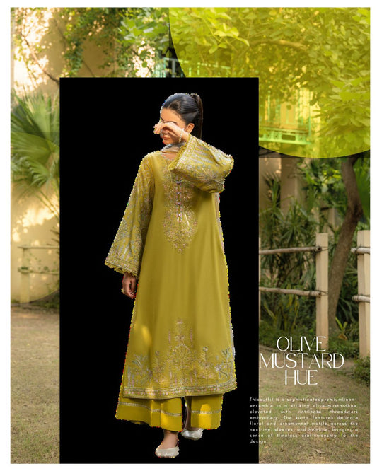 Premium Linen 3PC Embroidered Outfit RUA13