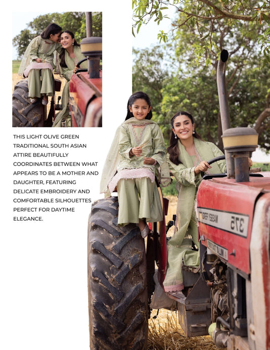 SIMRANS Heer premium 3 piece mummy & me Ledies Green medium Eid outfit CK15