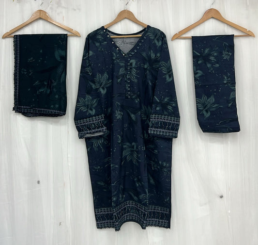 Traditional Meets Trendy – Swan Linen 3-Piece Readymade Outfit D07