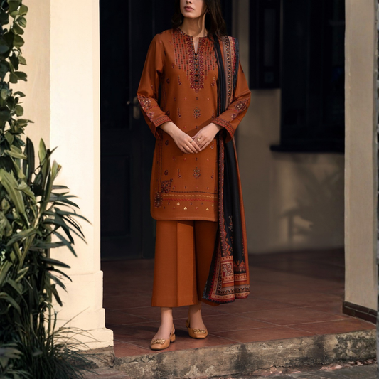 Shadows" Embroidered Khaddar with Wool Shawl Winter Collection by Casuallite ssk07