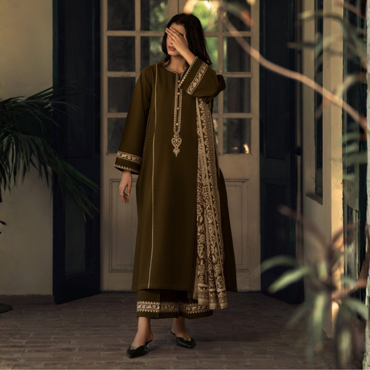 Shadows" Embroidered Khaddar with Wool Shawl Winter Collection by Casuallite ssk05