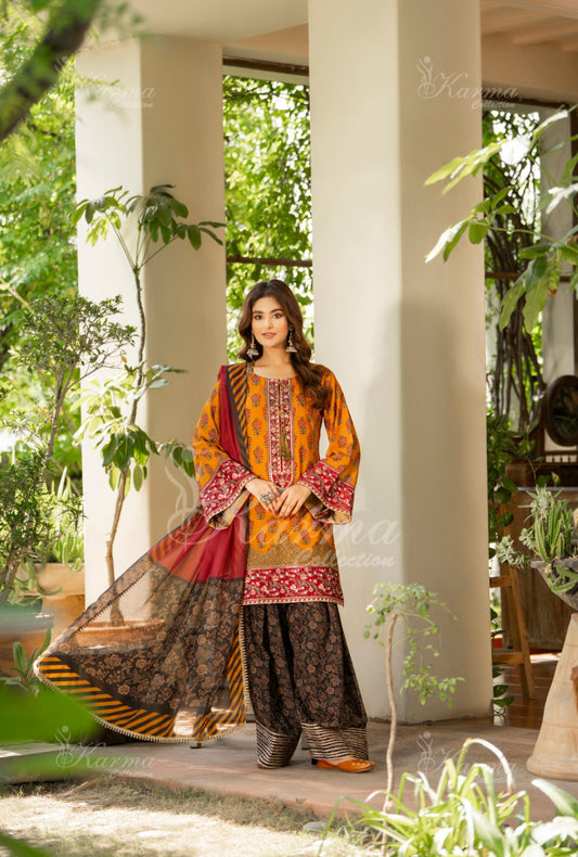 Karma Embroidered Chiffon Shirt with Matte Thread Work KNC 10