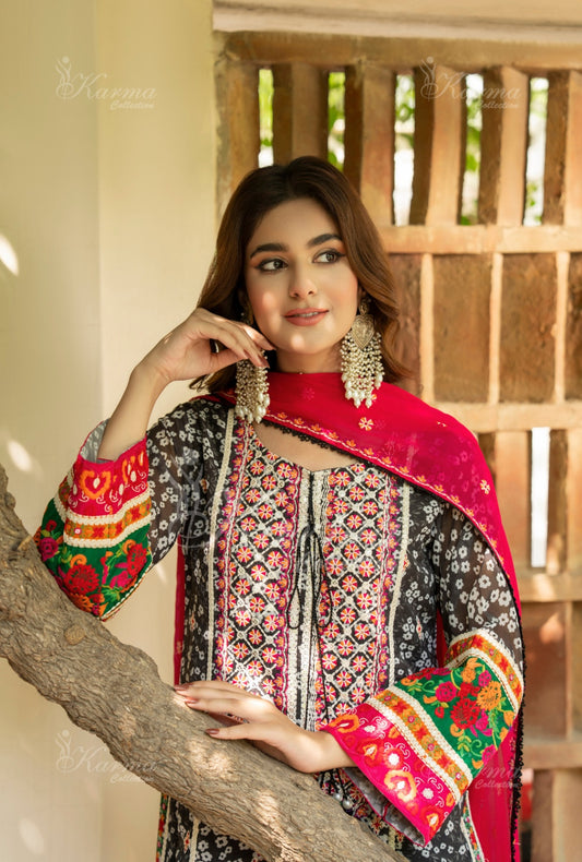 Karma Embroidered Chiffon Shirt with Matte Thread Work KNC 04