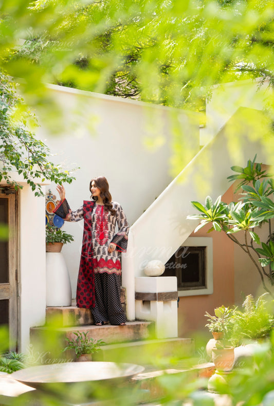 Karma Embroidered Chiffon Shirt with Matte Thread Work KNC 09